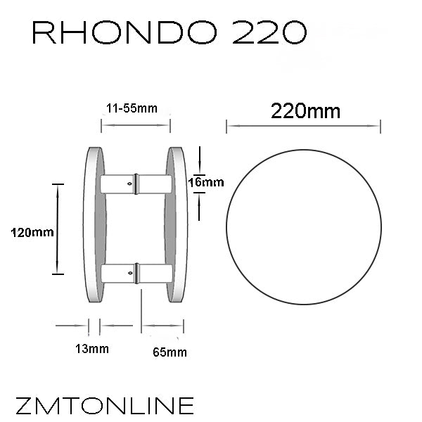 Matt Black Round Entry Door Pull Handles- RHONDO 220 (Pair) 2NDS CLEARANCE