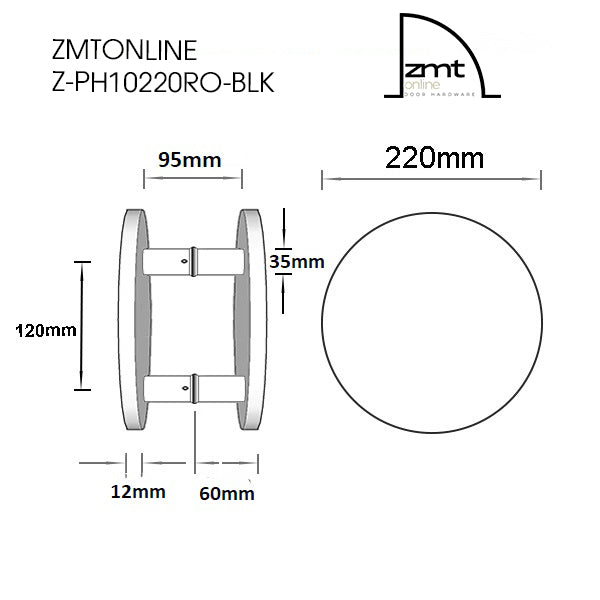 Matt Black Round Entry Door Pull Handles- RHONDO 220 (Pair)