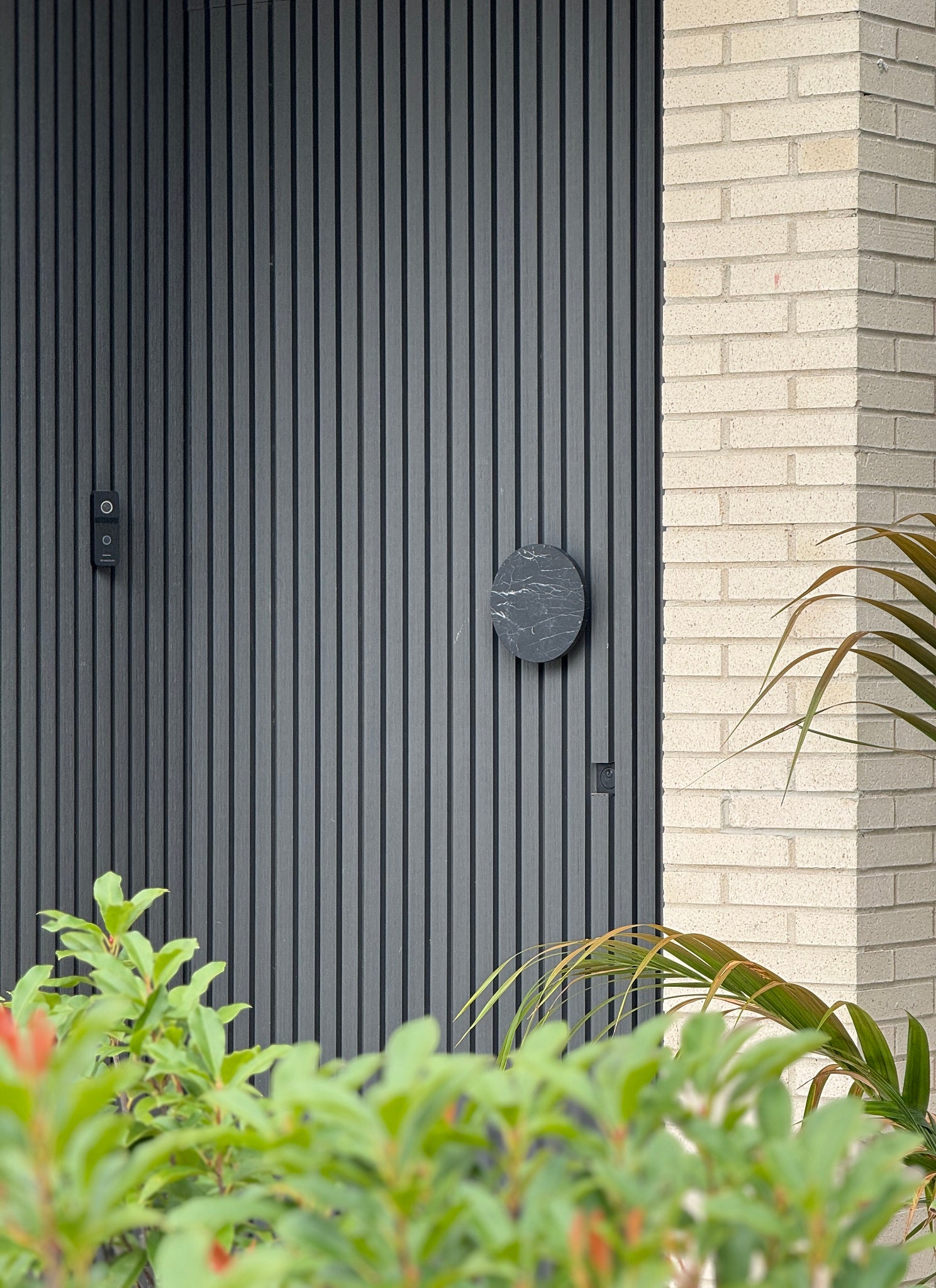 Round Black Marble Entry Door Handles (Pair) - RHONDO Nero Stone Pull Set