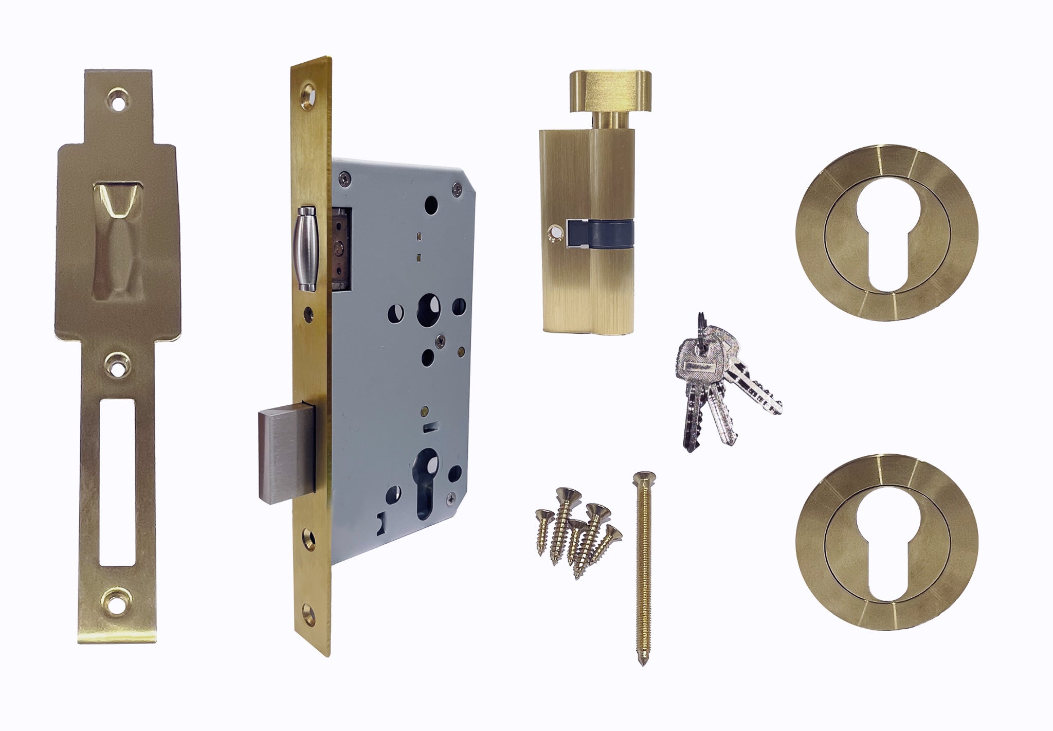 BRUSHED BRASS 1000mm Entry Door Set Bundle - ROUND Escutcheon