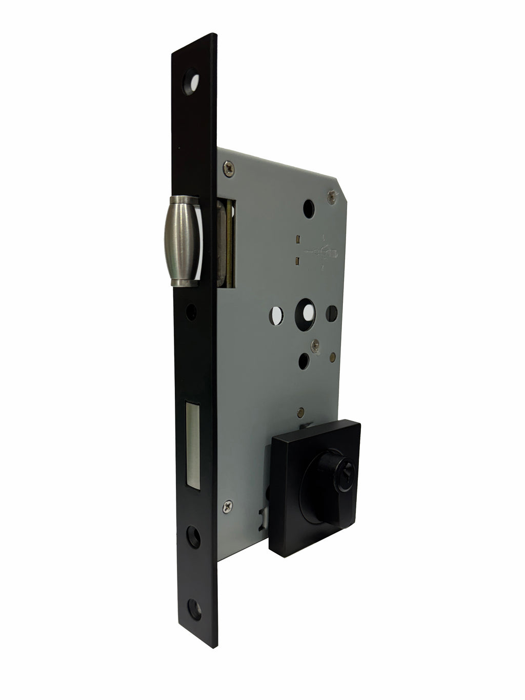 Matt Black Roller Mortice Lock with Square Escutcheon