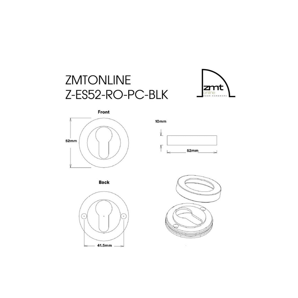 Matt Black Round Euro Cylinder Escutcheon