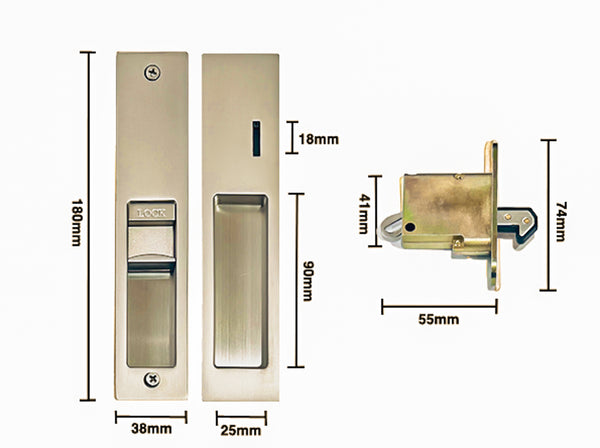 Satin Nickel Brushed Privacy Lockset - Sliding Door - Slimline Series
