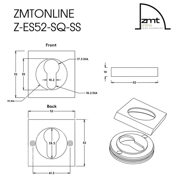 Stainless Steel Square Euro Cylinder Escutcheon