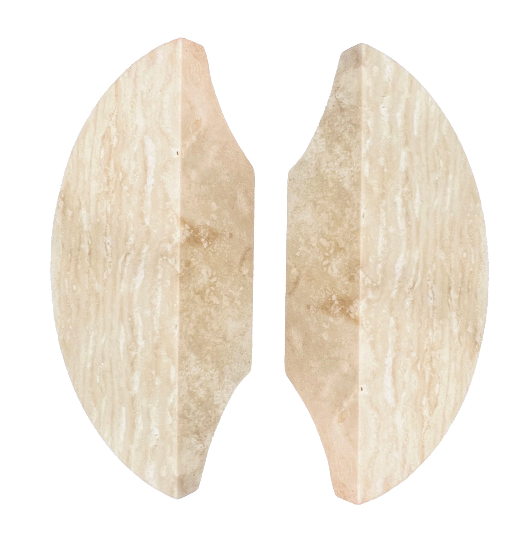 Set of half moon travertine entry door pull handles 