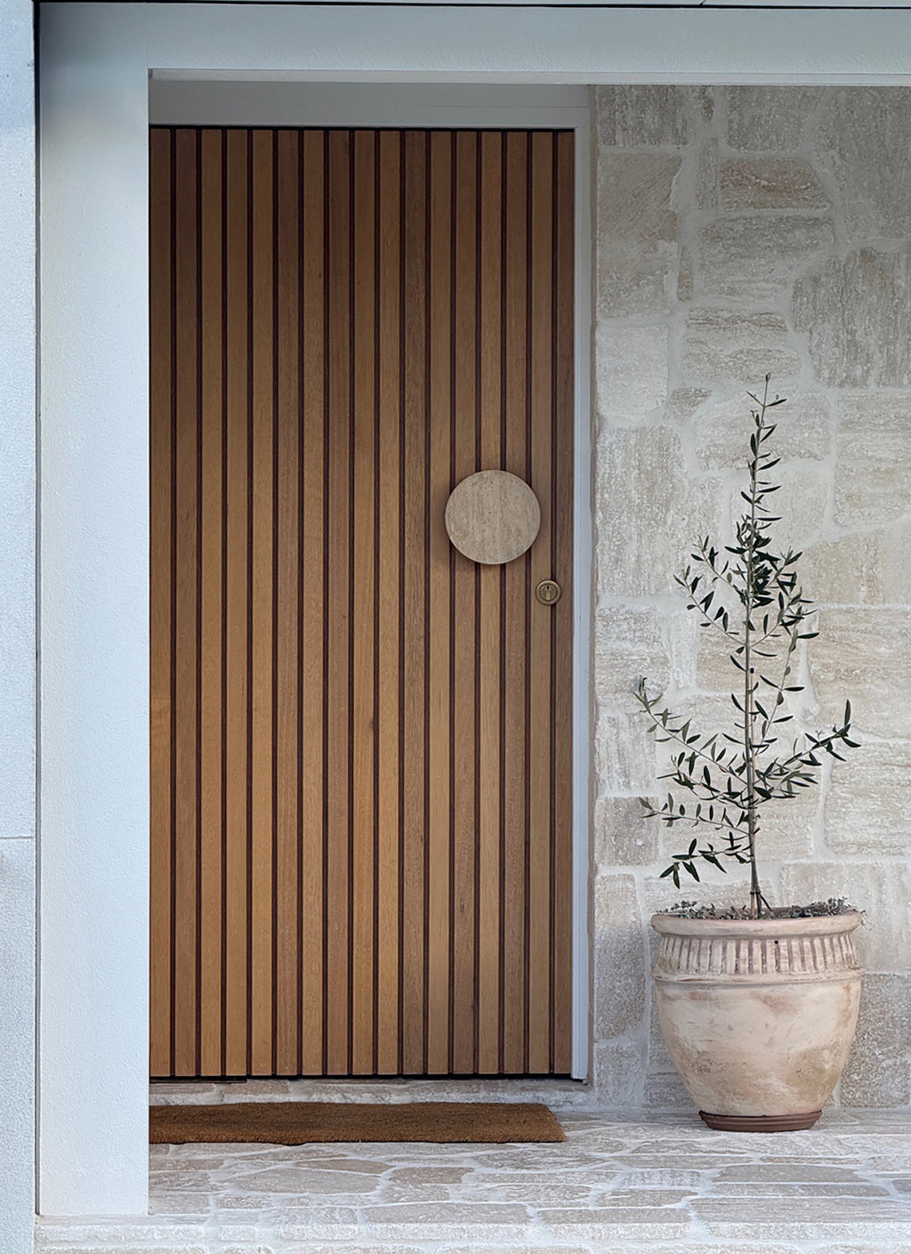 Natural Travertine Round Entry Door Pull Handles (Pair) - RHONDO Stone Set