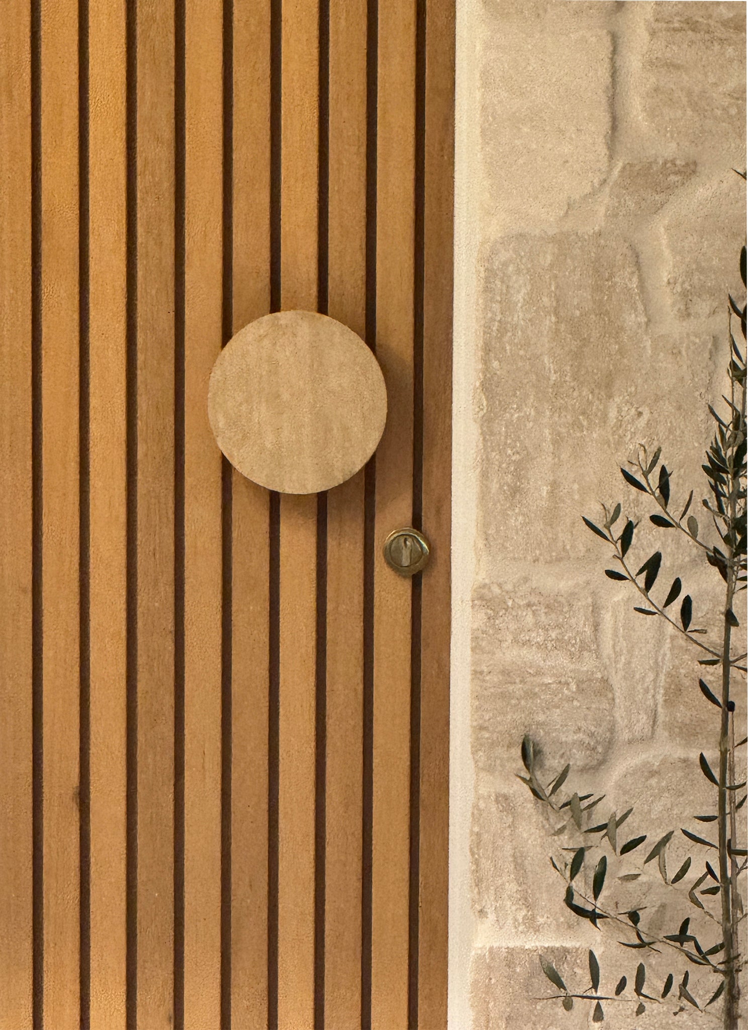 Natural Travertine Round Entry Door Pull Handles (Pair) - RHONDO Stone Set