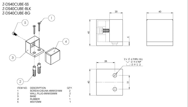Cube Brushed Brass Floor Mounted Door stop 40mm