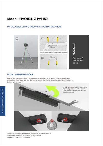 Self-Closing Pivot Hinge Closer kit  Z-PVT150 PIVOTELLI series