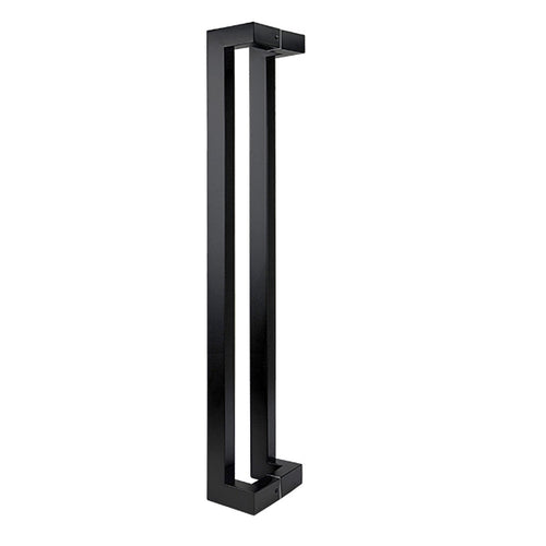Matt black off set entry door pull handles on a background