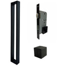 ZMTONLINE  Matt Black entry door pull handle (bundle set) including Roller mortice lock and cube door stopper  Z-BLD900BB-SQ-PC-BLK.