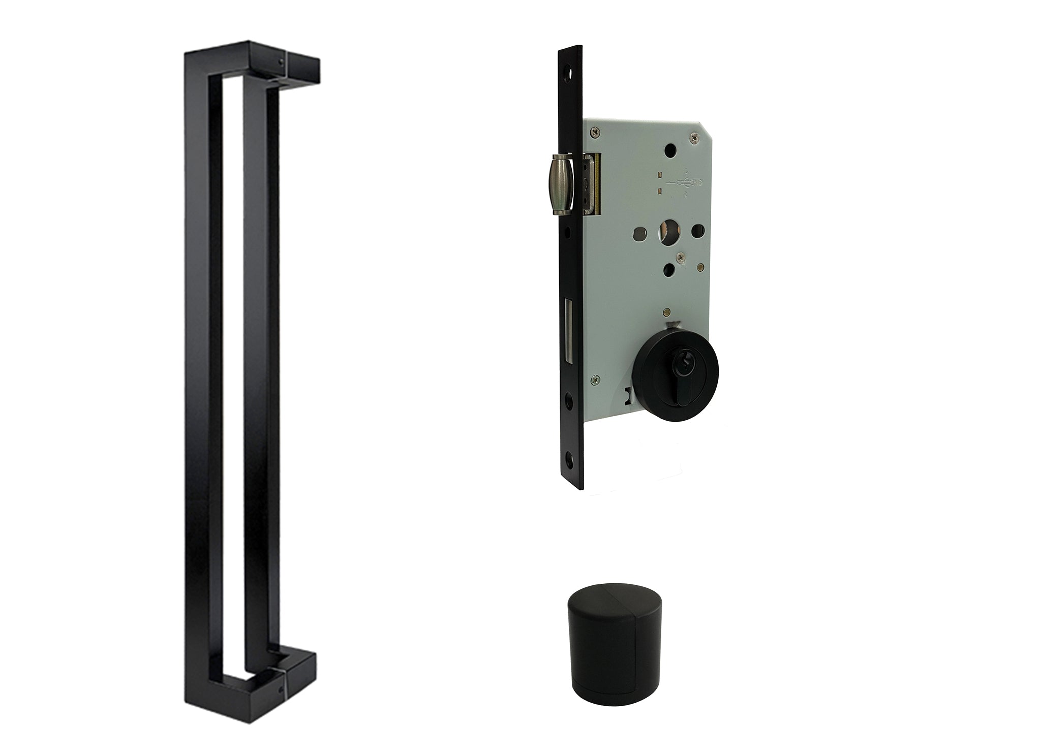ZMTONLINE Black Offset Entry door pull handle set, Cylinder door stop  and mortice lock 