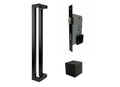 ZMTONLINE Black Offset entry door handle (bundle set) including  Roller mortice lock and door cube doorstop. Z-BLD900FBO-SQ-PC-BLK