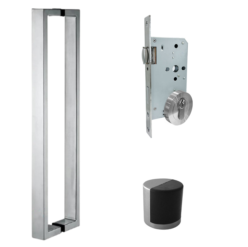 ZMTONLINE Entry Door pull handle  bundle set including Roller mortice lock and Cylinder door stop. Z-BLD900BB-RO-SSS

