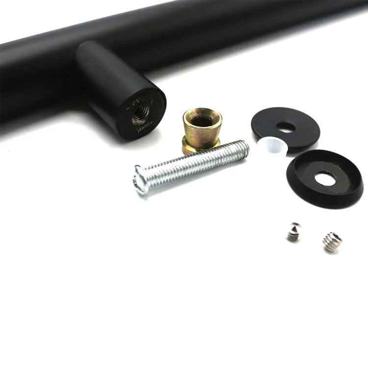ZMTONLINE Matt Black Entry Door Pull Handles - Pair close up fixings 