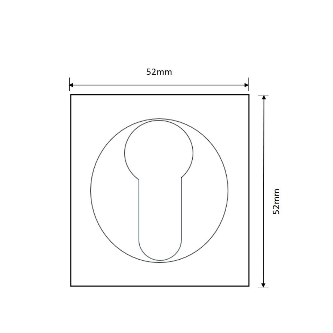 ZMETONLINE Square euro cylinder Outline drawing  with dimensions labelled on a white background