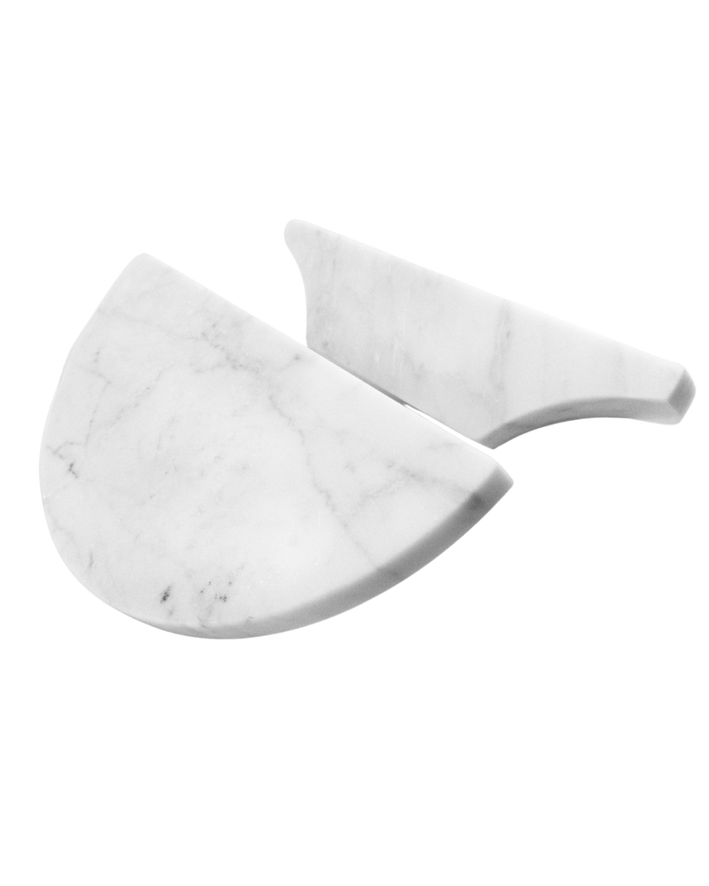 ZMTONLINE MEZZA LUNA 205mm Carrara White Half Moon Entry Door Pull Handle set turned angle view