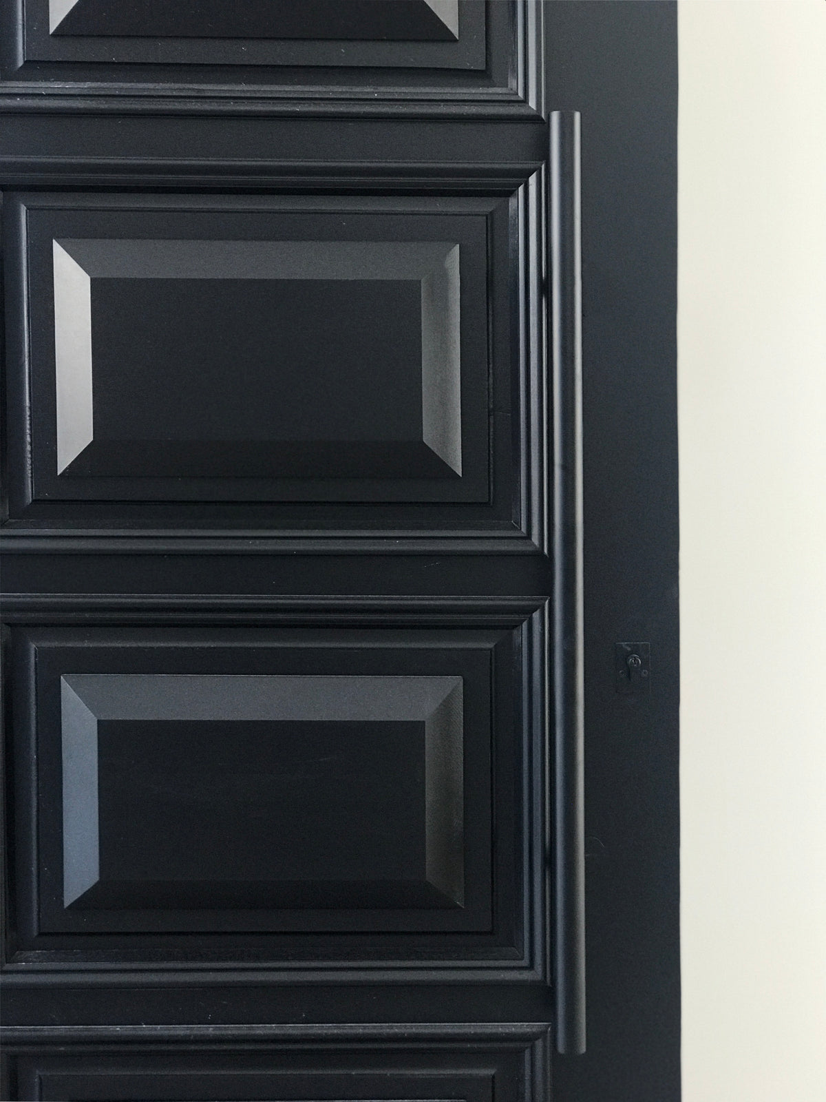 ZMTONLINE Black moulded timber door featuring a classic series entry door pull handle in a Matt Black finished