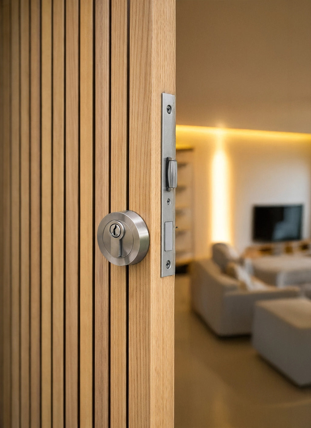 ZMTONLINE Timber door  featuring a Stainless Steel Roller mortice lock with a round escutcheon.

