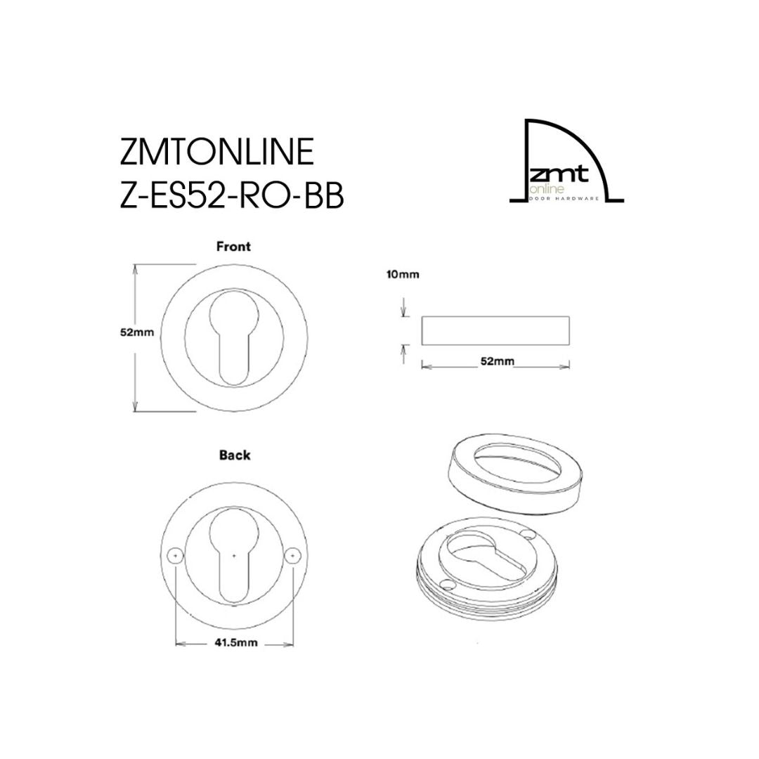 ZMTONLINE Round Euro cylinder escutcheon  Technical Dimensions drawing.