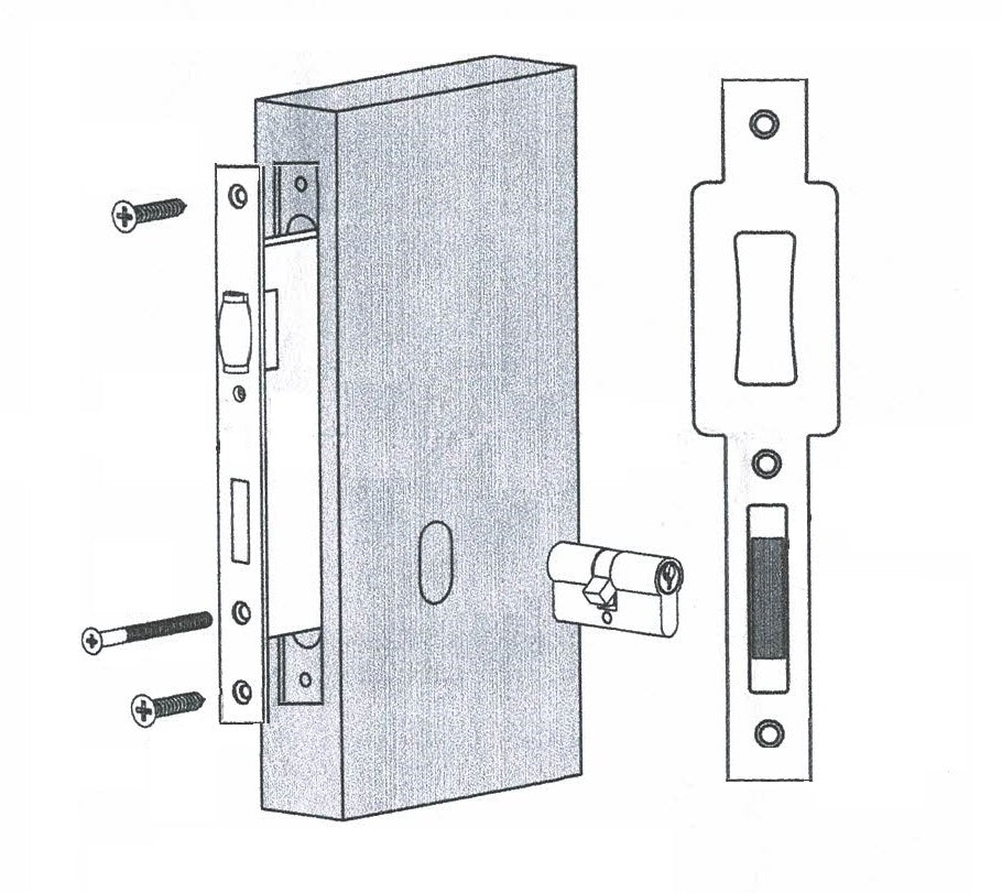 Stainless Steel Roller Mortice Lock with Round Escutcheon 3D technical drawing