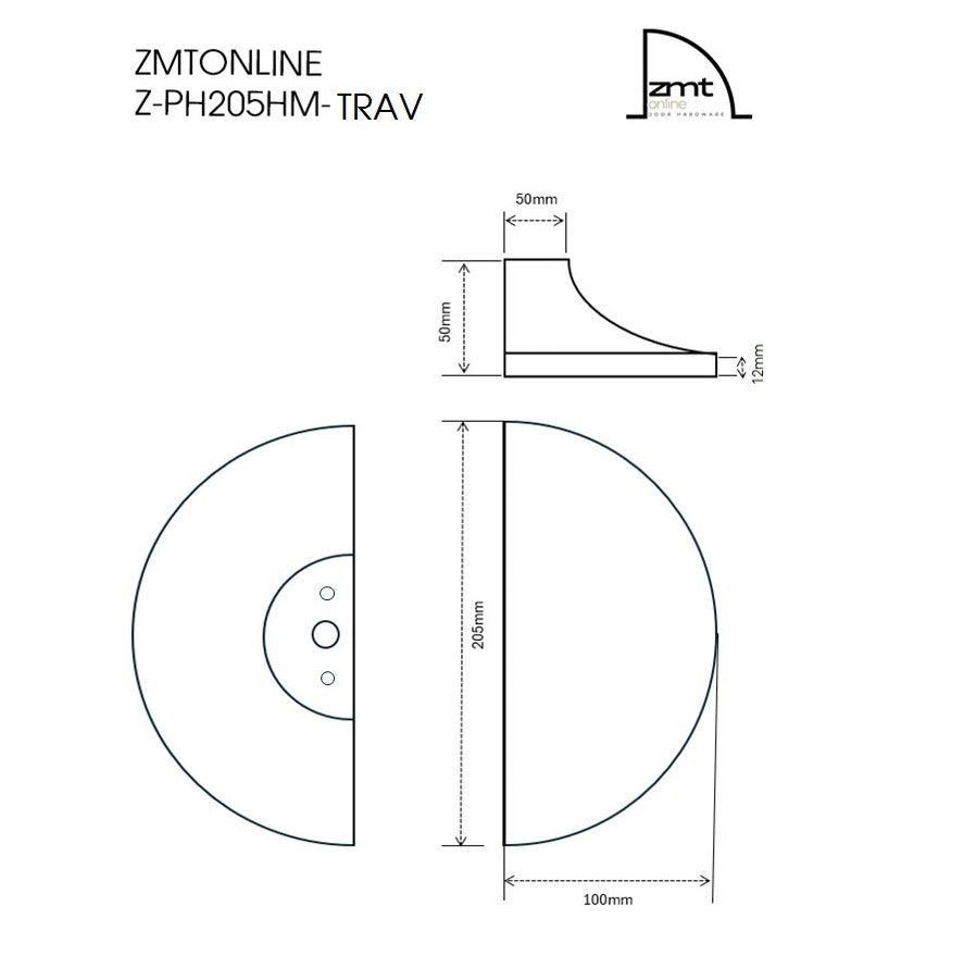 ZMTONLINE  Mezza Luna Stone Technical drawing with dimensions (Front and back view) labelled, 