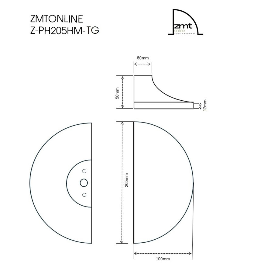 ZMTONLINE  Mezza Luna stone Entry pull handle set Technical dimensions drawing.