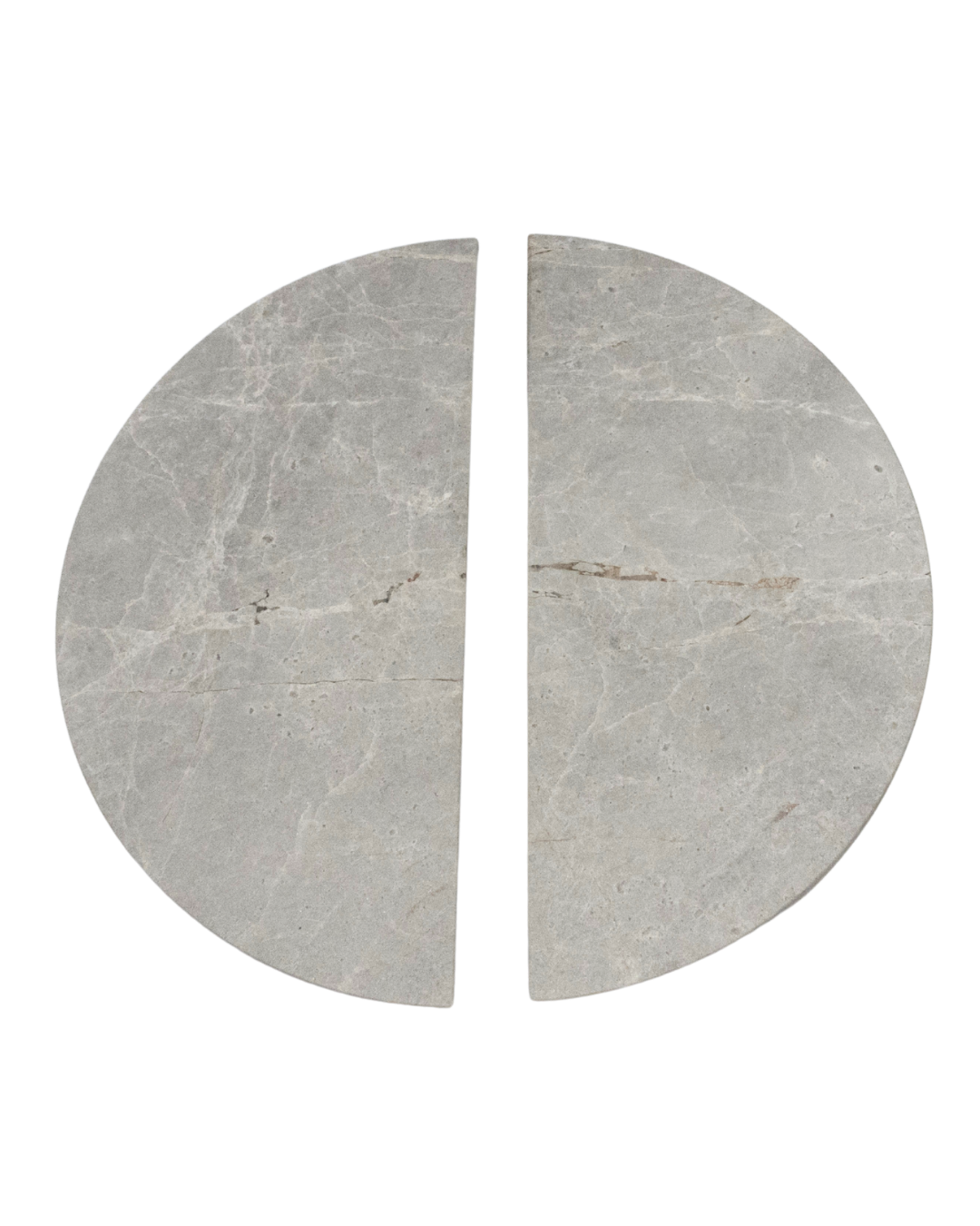 ZMTONLINE  Tundra Grey Marble  Mezza Luna stone Entry door pull handle set. Front View.

