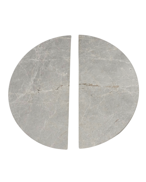 ZMTONLINE  Tundra Grey Marble  Mezza Luna stone Entry door pull handle set. Front View.

