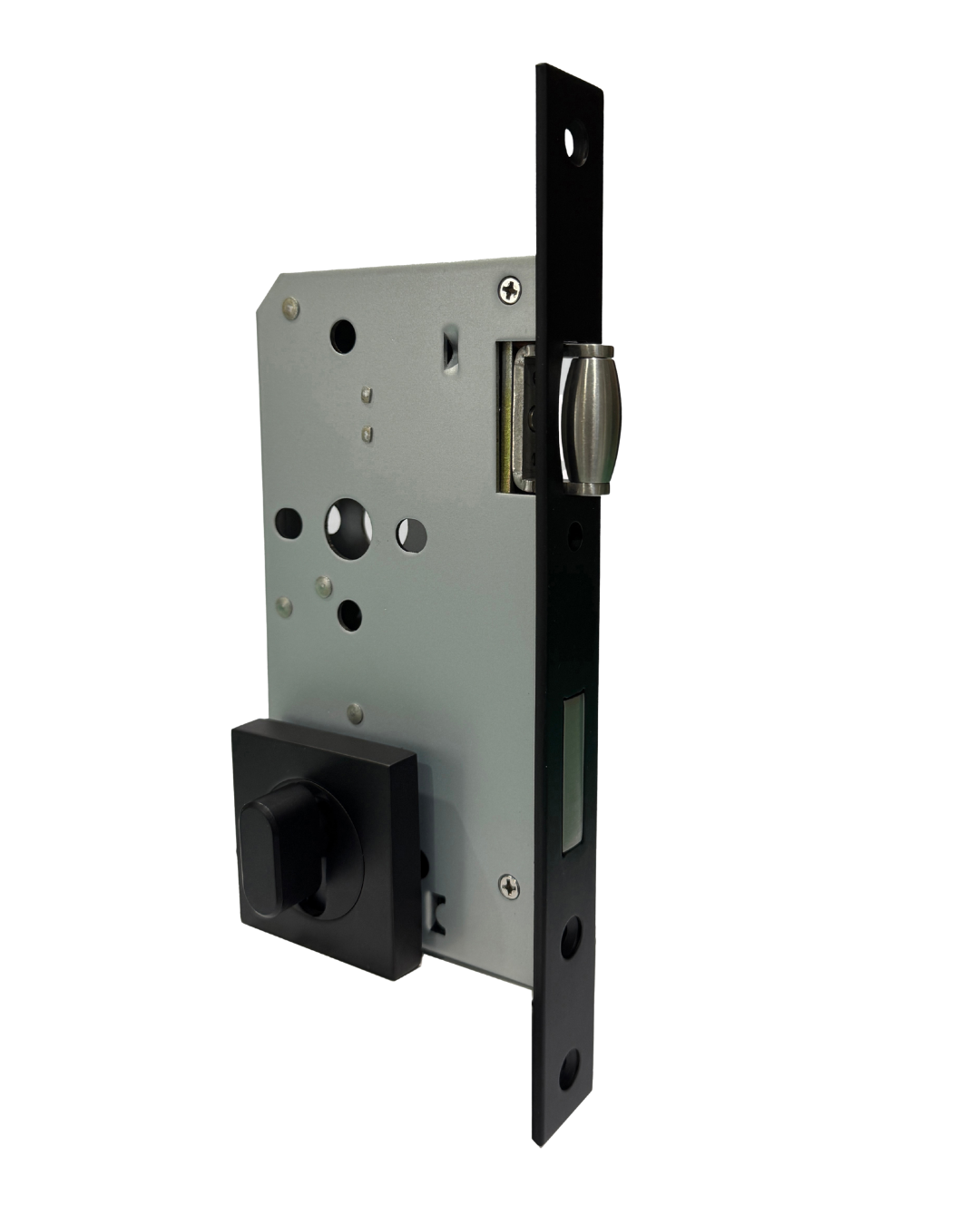 matt-black-roller-mortice-lock-with-square-escutcheon on a transparent background