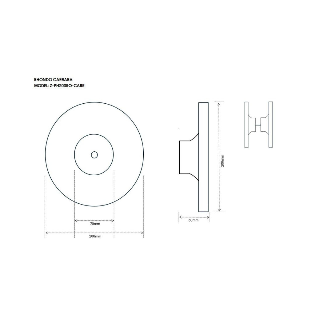 ZMTONLINE Rhondo Stone series Technical dimensions  drawing. Front and side view