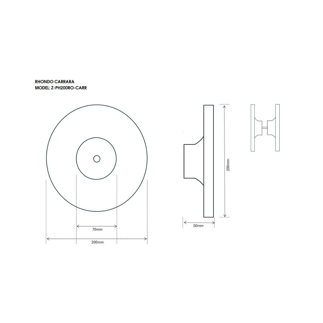 ZMTONLINE Rhondo Stone series Technical dimensions  drawing. Front and side view