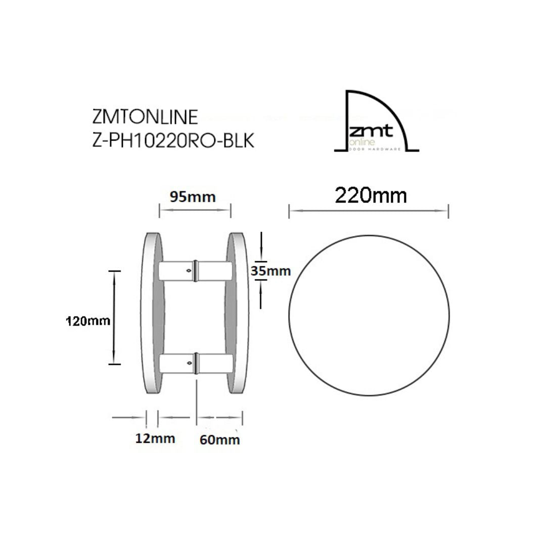 Matt Black Round Entry Door Pull Handles- RHONDO 220 (Pair)