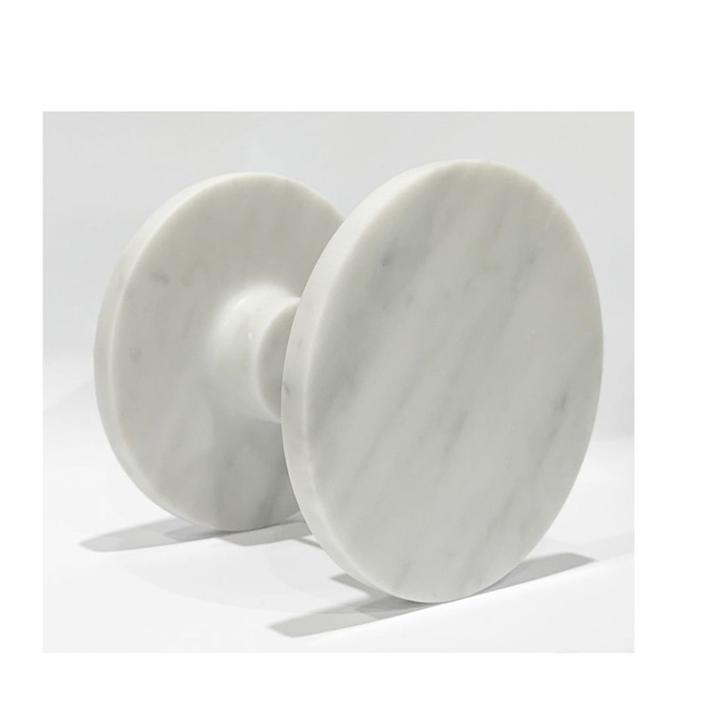 White Carrara Marble Round Entry Door Handles (Pair) - RHONDO Stone Pull Set