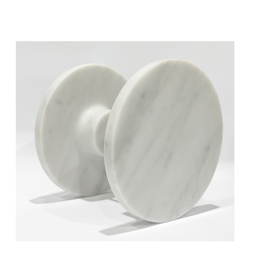 White Carrara Marble Round Entry Door Handles (Pair) - RHONDO Stone Pull Set