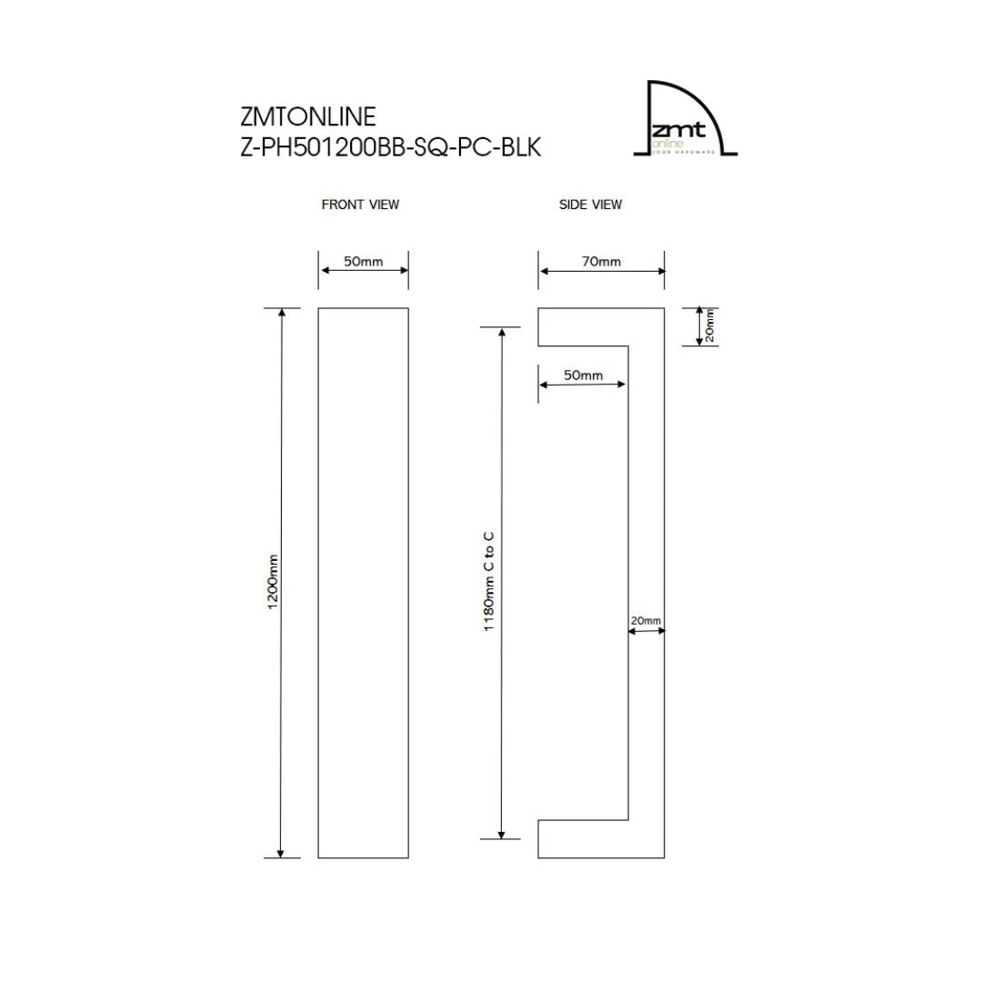 Matt Black 1200mm Entry Door pull Handle set - (Urban Series)