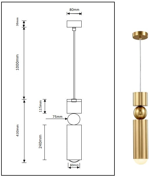 Large Tube Pendant Light - Bronze Gold